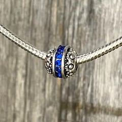 Blue Ball September Birthstone Spacer Silver European Charm Bead For Bracelet