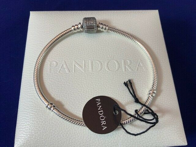 NWOT Pandora Sterling Silver Signature Pave Clasp Bracelet 7.9"/20cm gallery