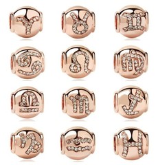 Rose Gold Astrology Horoscope Birth European Charms Bead For Bracelet Necklace