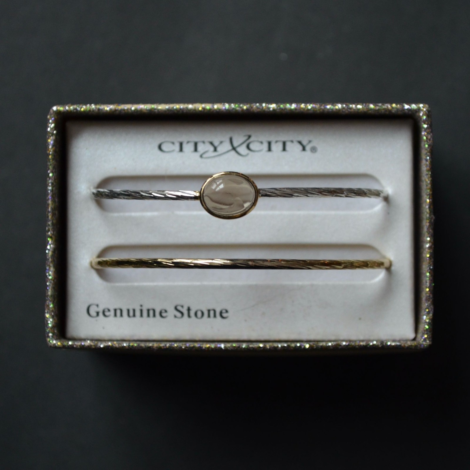 City x City Bangle Bracelet Pair Brown Stone Gold Silver gallery