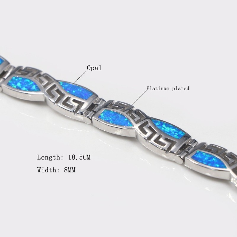 Hawaii Beach Blue Square 925 Sterling Sliver Fire Opal Bracelet 18cm gallery