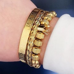 Luxury Crown Charm Stainless Steel Bracelet Set Roman Jewelry 3pcs Gift Unisex