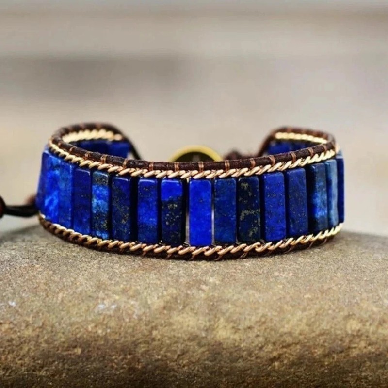 Natural Lapis Lazuli Tube Beads Genuine Leather Handmade Women Men Bracelet Gift gallery