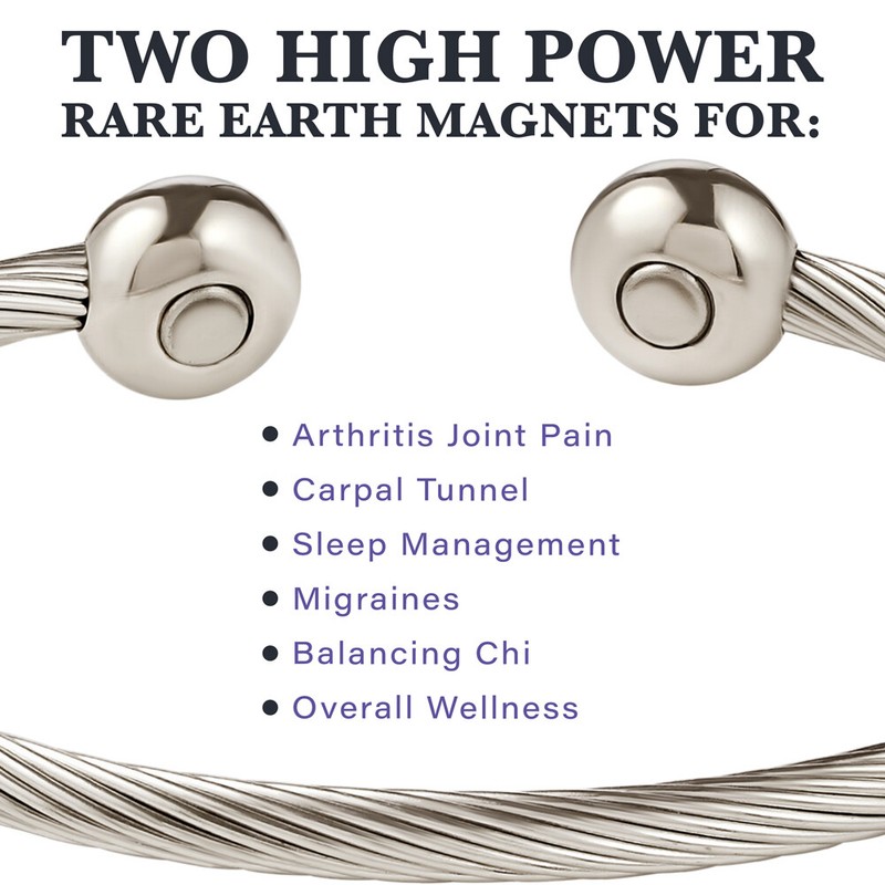 New Magnetic Bracelet High Power Pain Magnets Stainless Steel Wire Silver End gallery
