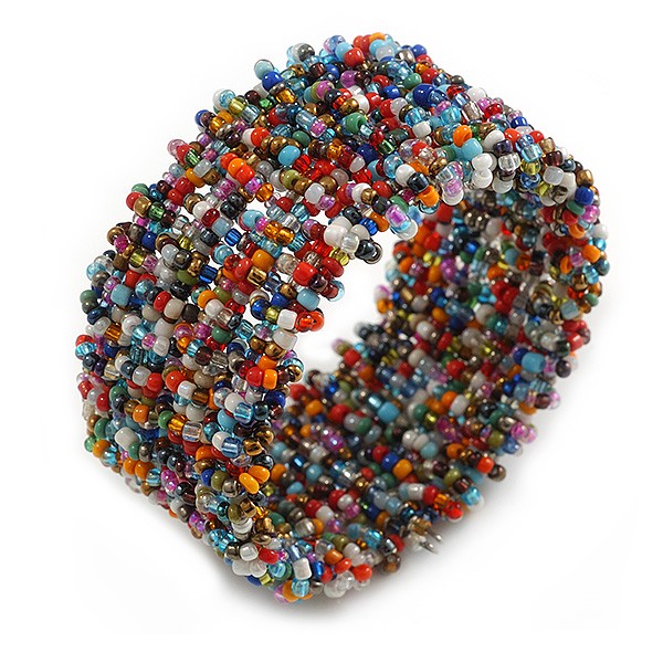 Fancy Multicoloured Glass Bead Flex Cuff Bracelet - Adjustable gallery