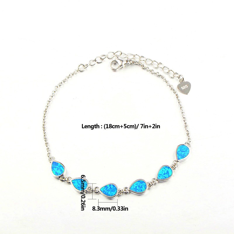 Vikoly Hawaii Beach Blue Water Drop 925 Sterling Sliver Fire Opal Bracelet gallery