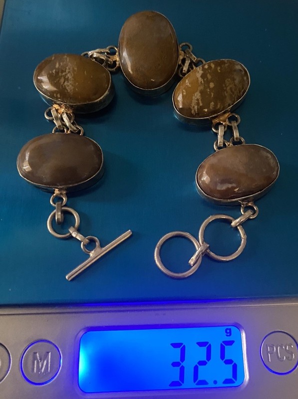 Silver Bezeled Polished Agate Linked Bohemian Bold Nature Earth Tone Bracelet gallery