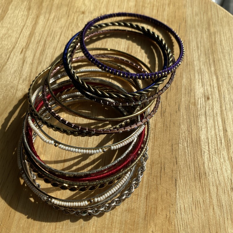 Y2K Pink Silver Metallic Bangle Bracelet Stack Set gallery
