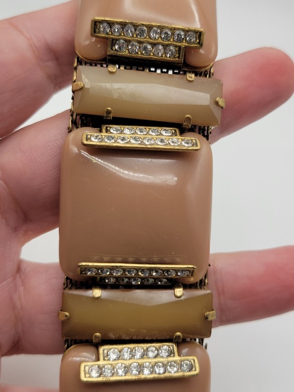 J Crew Antiqued Brass Tone Plastic Crystal Chunky Link Bracelet gallery