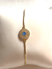 Gold Plated Teal Opal Pave Crystal Disc Bracelet Adjustable