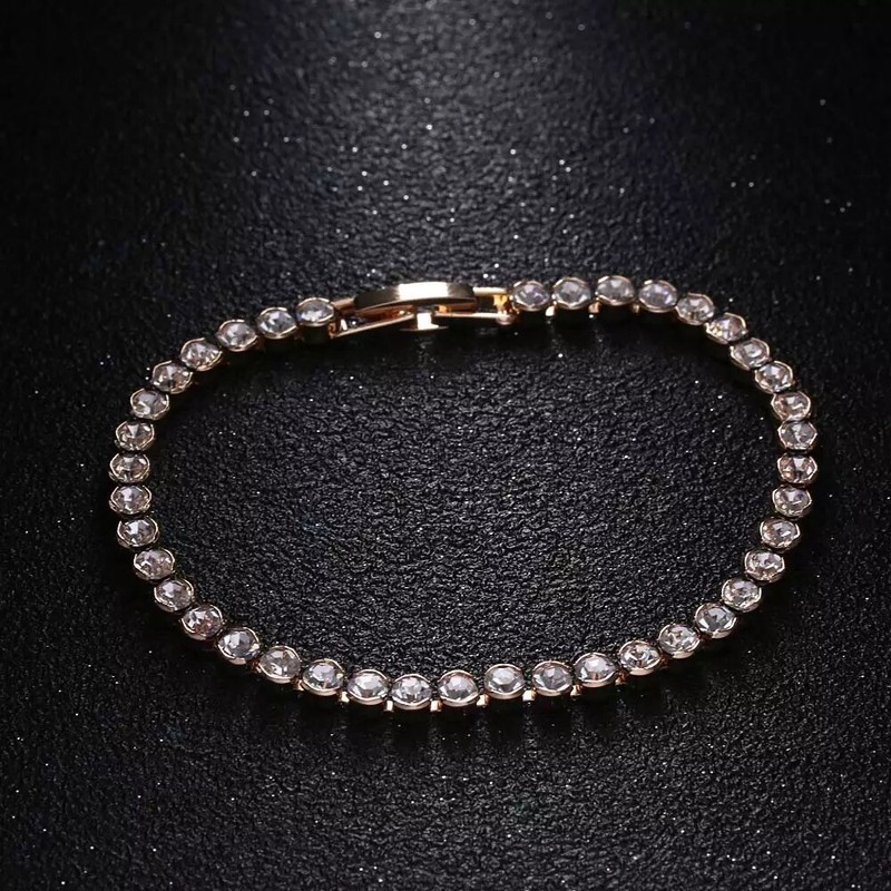 Beautiful Gold Plated Tennis Bracelet Made With Swarovski Crystals Gift 16.5cms gallery