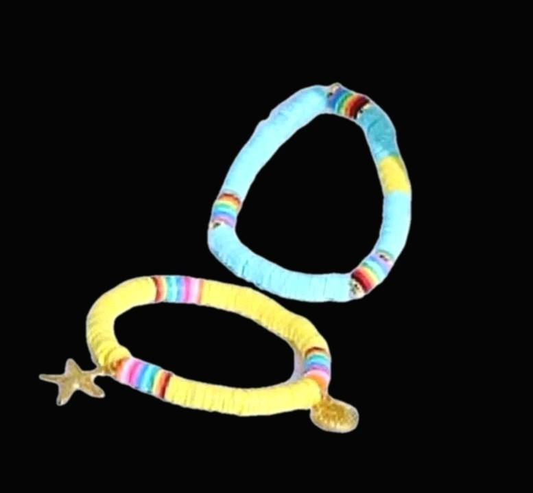 Two Heishi Polymer Clay Bead Bracelets With Starfish and Shell Pendants gallery