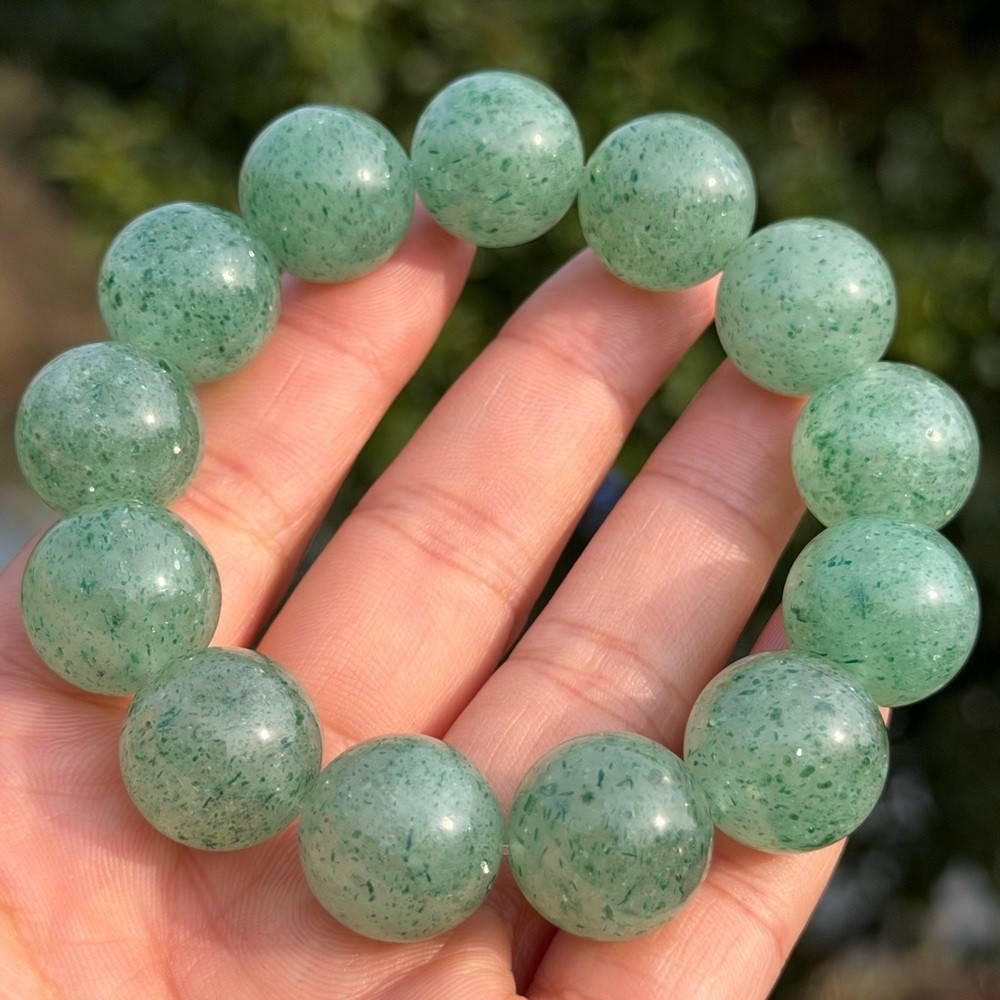 16mm chunky stretchable green strawberry quartz bracelet 1094