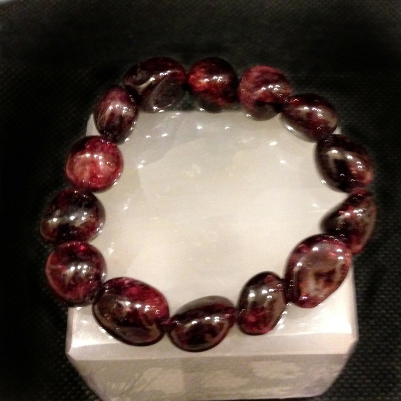 12 mm Red Garnet Bracelet Polished Stone Beads Natural Gemstone Nugget Reiki Hea gallery