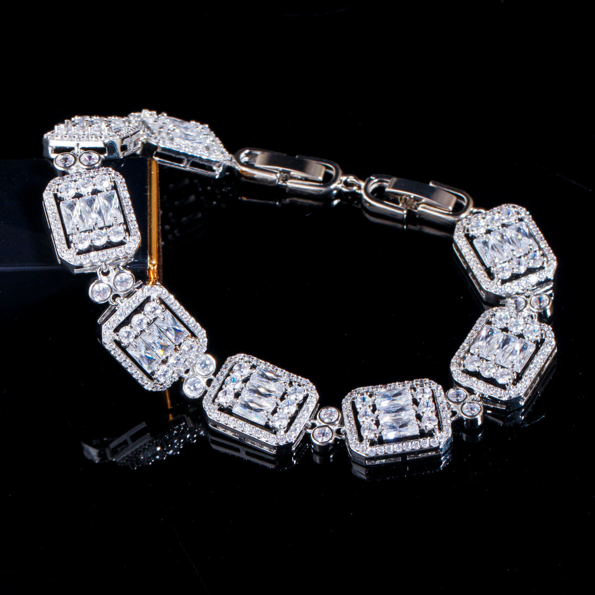Top White Baguette Cubic Zirconia CZ Square Tennis Bracelet for Women Engagement gallery