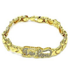 14K GOLD PLATED 7.5″BRACELET HUGS&KISSES &TEDDY BEAR DESIGN W/WHITE CRYSTAL M694