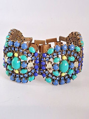 STELLA & DOT Sardinia Cabochon Turquoise Blue Rhinestone Link Bracelet 7″
