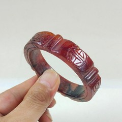 57mm Real Natural Red Brown Burmese Jade jadeite Carving Bracelet Bangle
