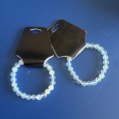 Opalite Glass Beaded Stretch Bracelets Round White Beads Stackable No Clasp