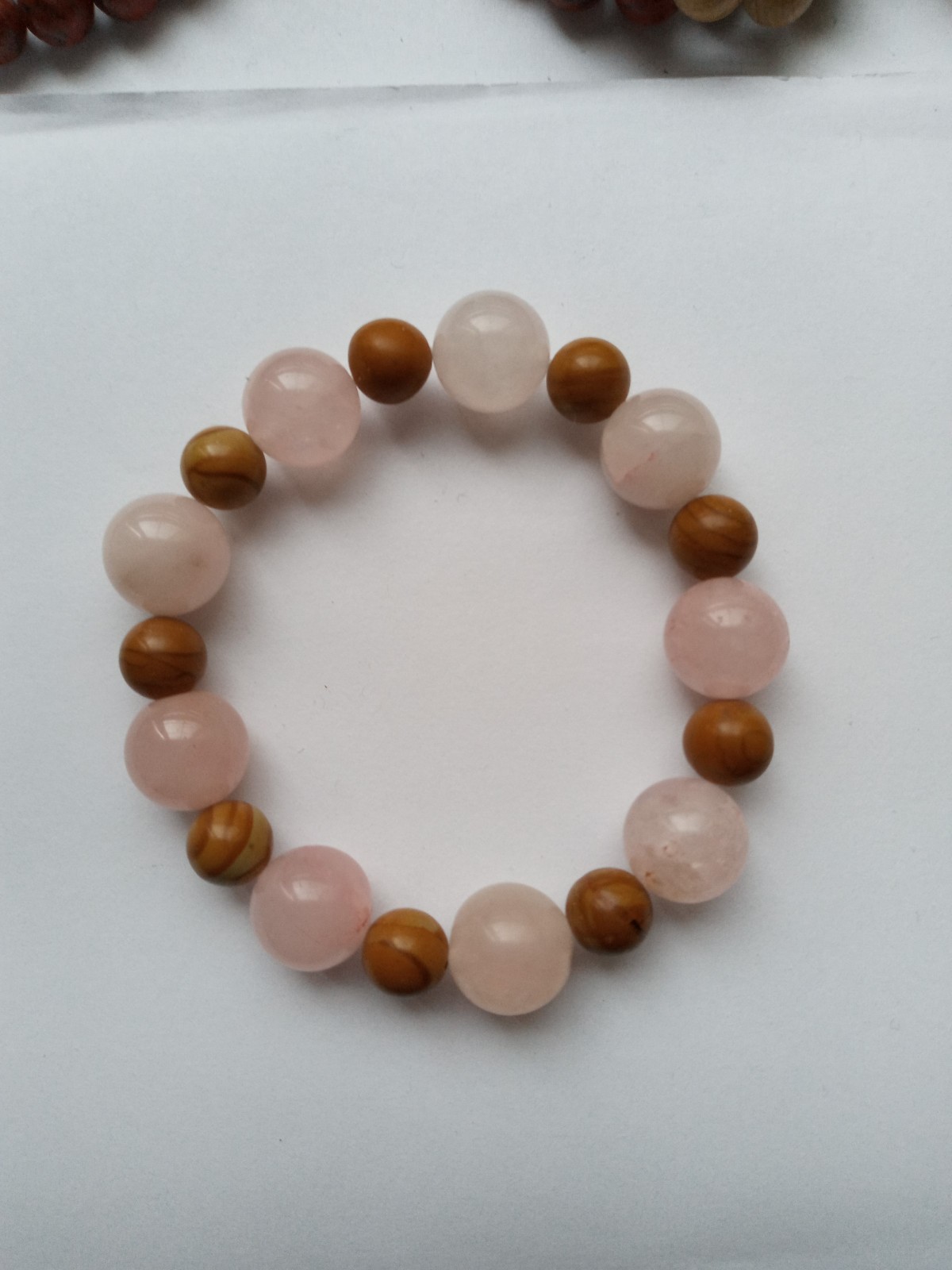 NEW 12MM ROSE QUARTZ & 8MM TIGER JASPER BEADED BRACELET, BUY ANY 2 GET 3RD FREE gallery