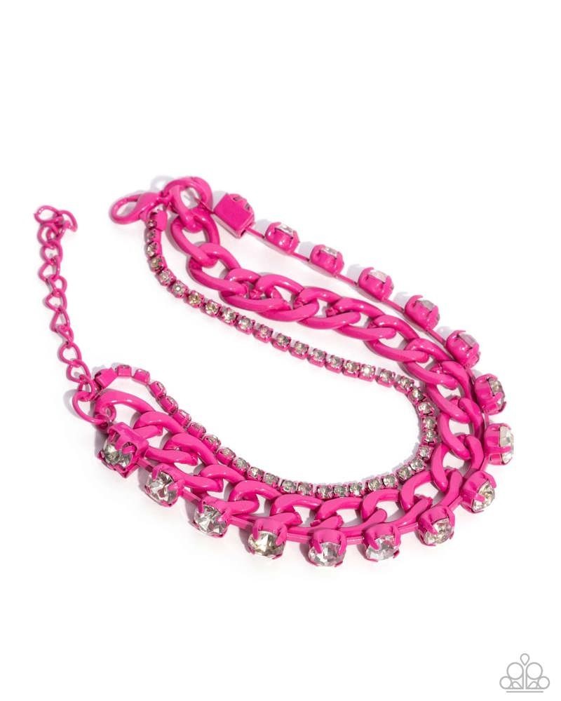 Paparazzi Colorful Canvas - Pink - Painted Chains - White Gems & Rhinestones - A gallery