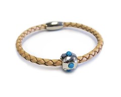 Women’s Sterling Silver Plated Pow Wow Turquoise Leather Bracelet Camel