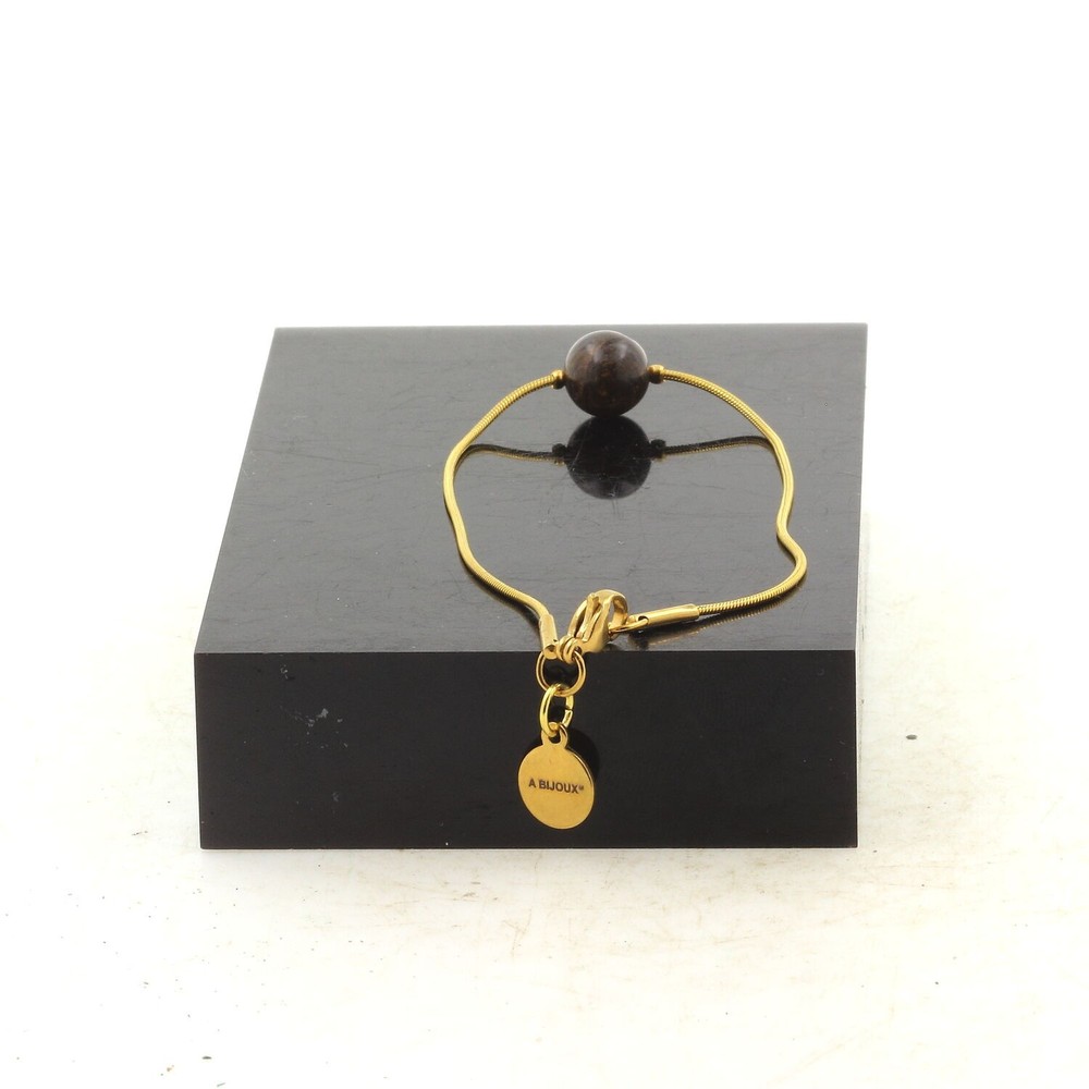 Stones And Minéraux. Bracelet Steel Golden Stainless 1 Pearl Bronzite 0 5/16in