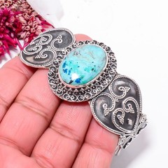 Chrysocolla – Madagascar 925 Sterling Silver Bali Cuff|C968358534