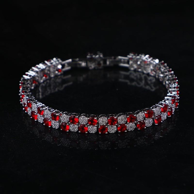 925 Silver Moissanite Tennis Bracelet Double Row Cluster Crystal Link Bracelet gallery