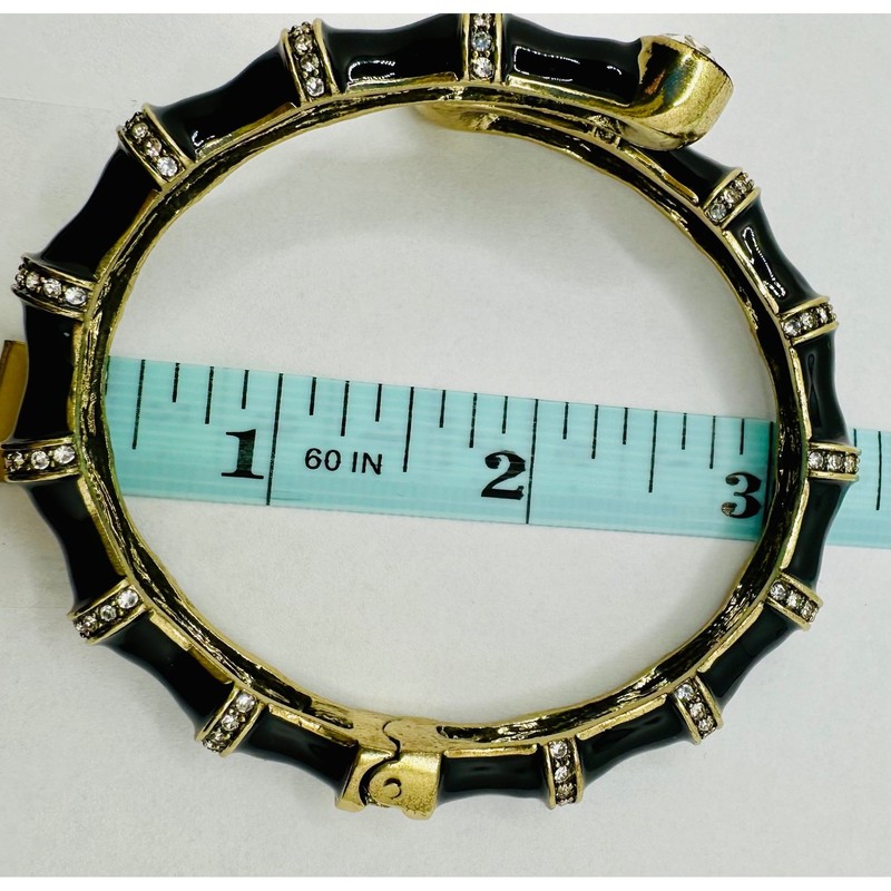 Heidi Daus Black Enamel Bamboo Bypass Hinge Bangle Bracelet Gold Tone Crystal gallery