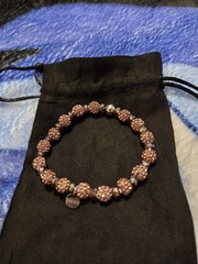 Pink & Silver Tone Round Crystal Beaded Stretch Bracelet Slip-On Dangle Charm