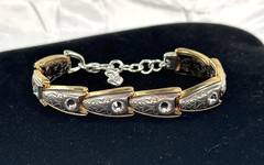 Retired Brighton Two Tone Swarovski Crystal Bracelet Adjustable Etched 7-8″