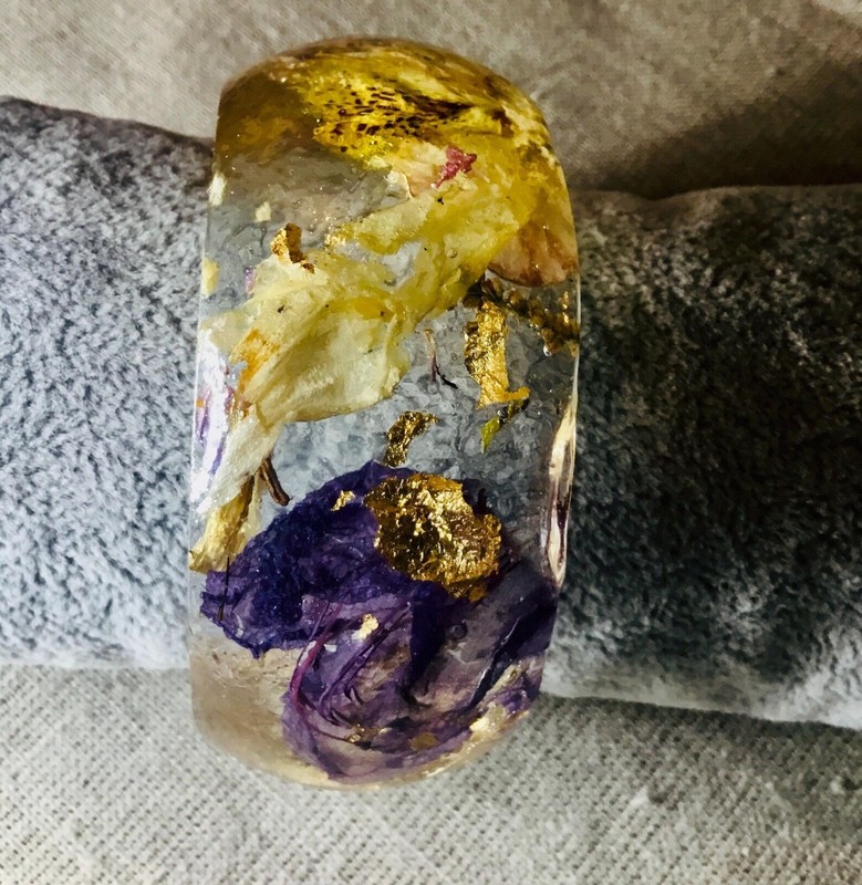 Rhododendron Bangle | Real Flowers Resin Bracelet with Yellow & Purple Blooms | gallery