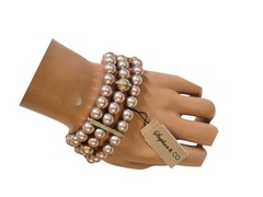 Stephan & Co Women’s Coffee Faux Pearl Triple Strand Stretch Bracelet NWT