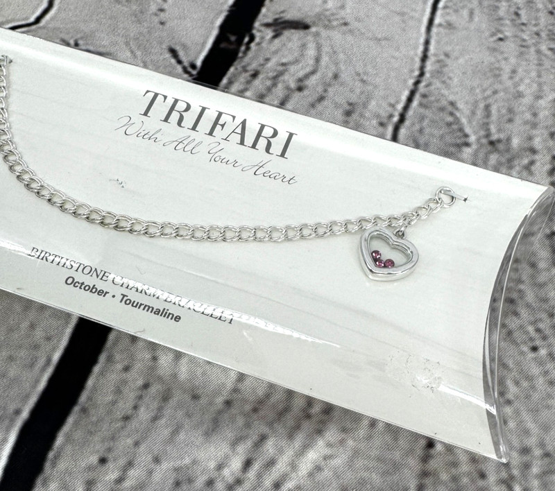 Vtg Trifari With All Your Heart October Charm Bracelet 7.5" Simulated Tourmaline gallery