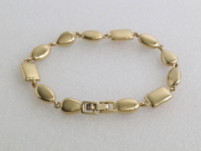 Gold Tone Simulated Amber Glass Stone Link Bracelet gallery
