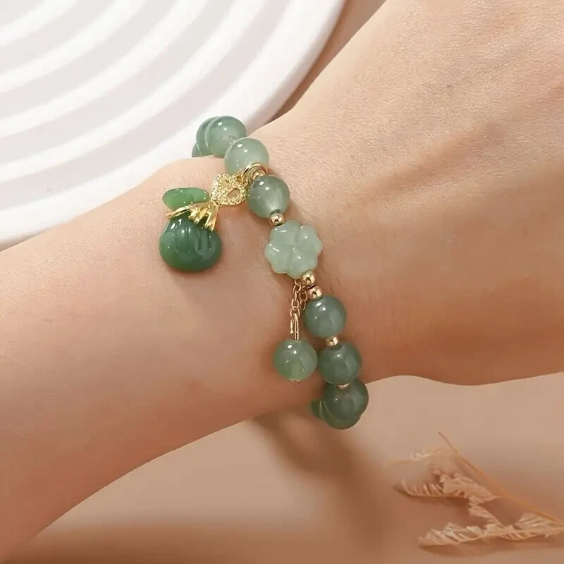 1pc Boho Style Women'S Fashion Bracelet with Imitation Dongling Jade Glass Beads gallery