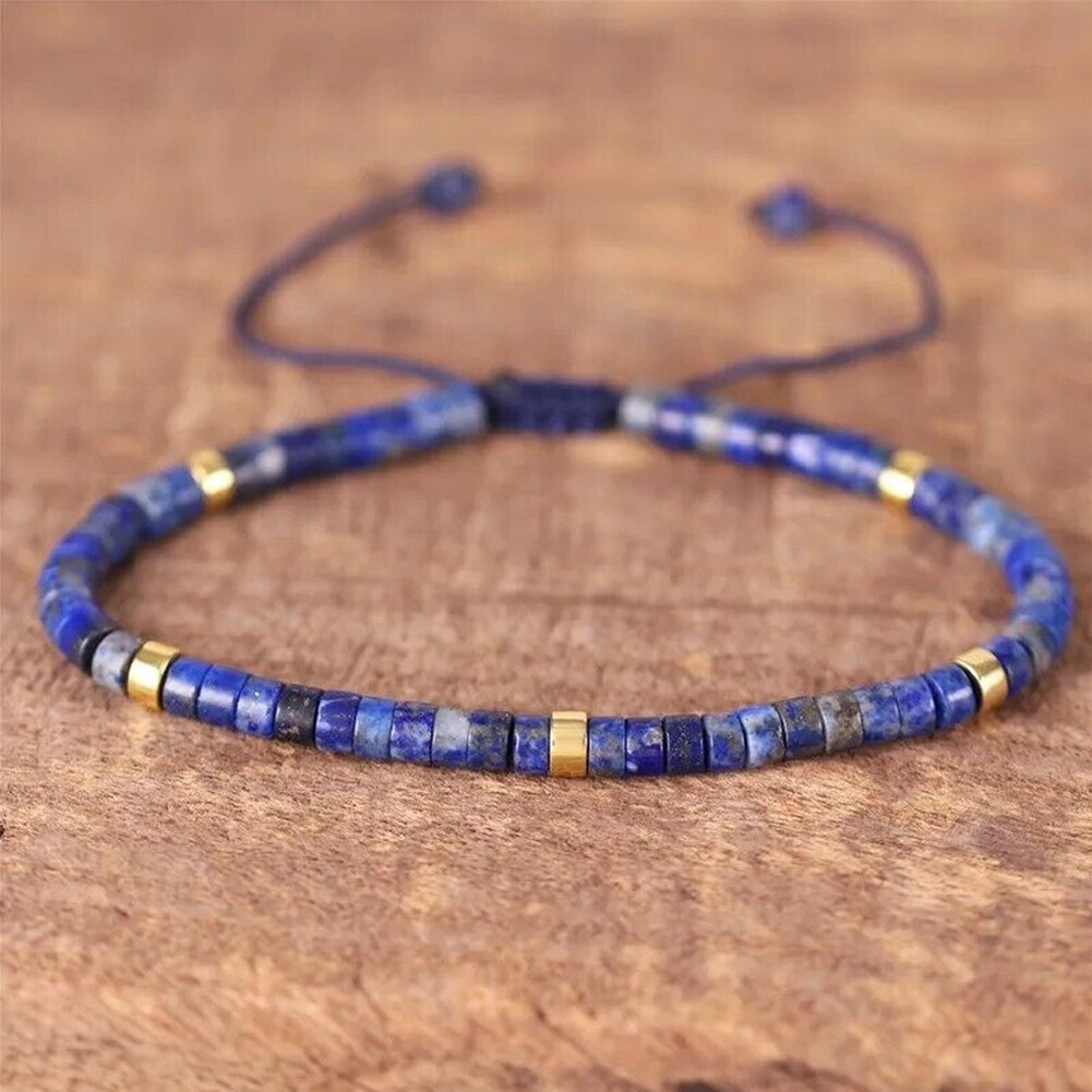 Natural Lapis Lazuli Stone Dainty Bracelet Blue Gemstone Braided bracelet USA gallery