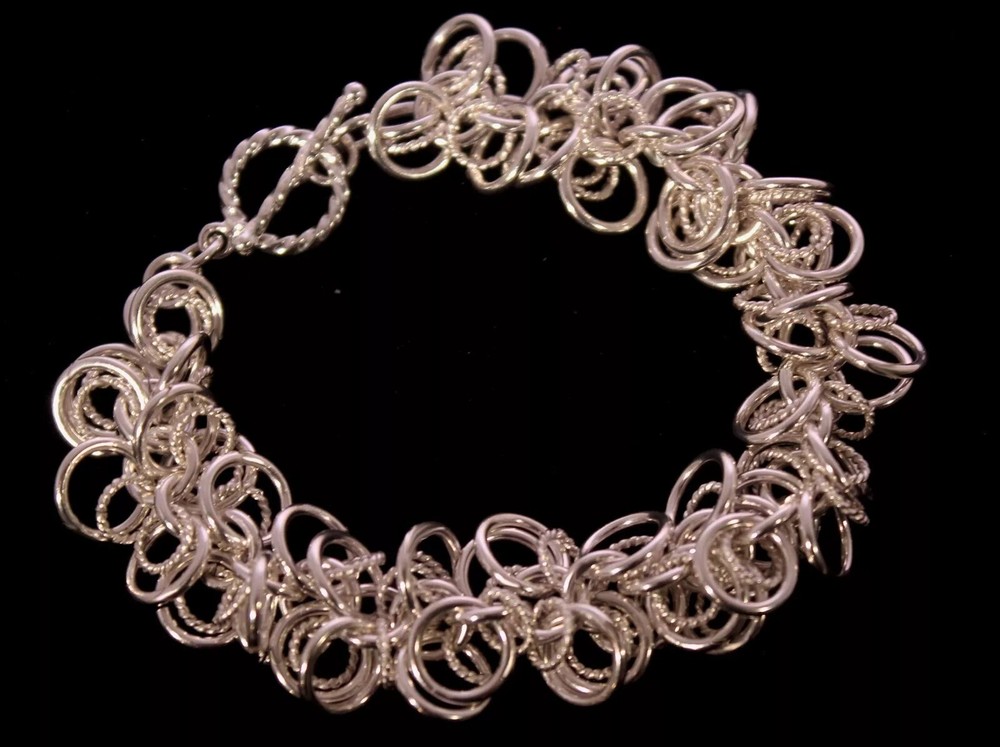 New Chainmaille 925 Sterling Silver Sassy Swirl of Rings Bracelet 7"