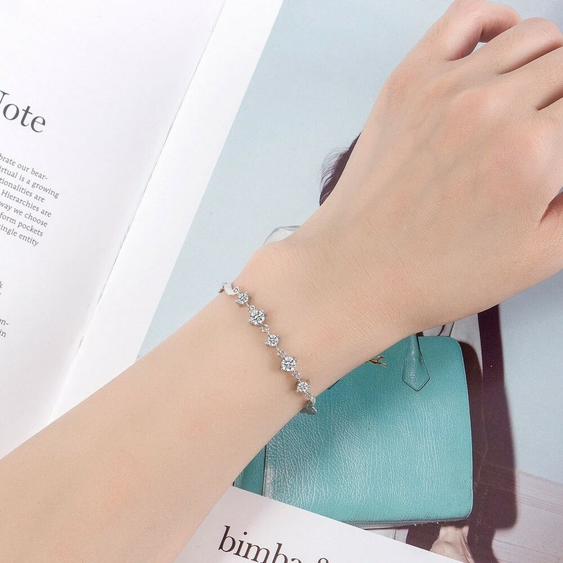 Women 925 Sterling Silver Wrist Crystal Bracelet Abstract Wave Lines Style 0139 gallery