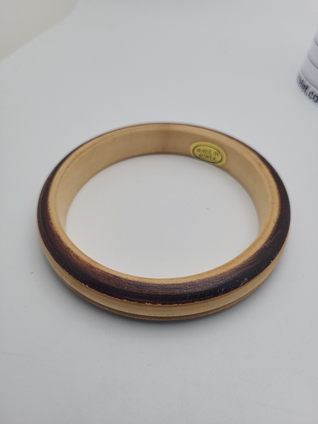 Wood Two Tone Bangle Bracelet 8" Light And Dark Brown Bohemian gallery