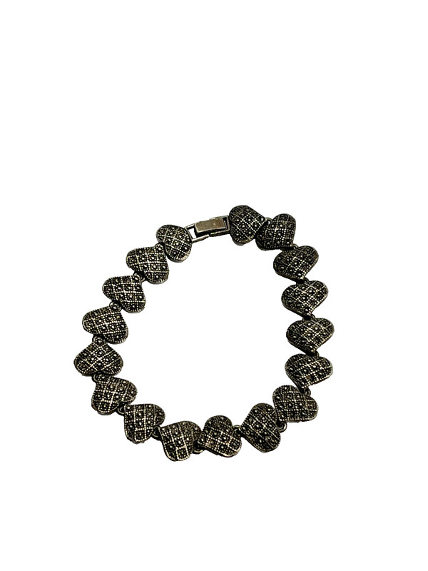 Silver-Plated Simulated Marcasite Heart Tennis Bracelet 9" gallery