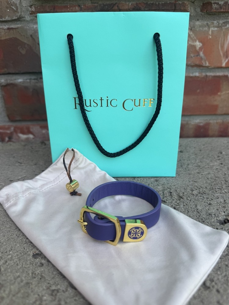 Rustic Cuff Purple Leather with Gold Buckle Bracelet, Used, Excellent Condition