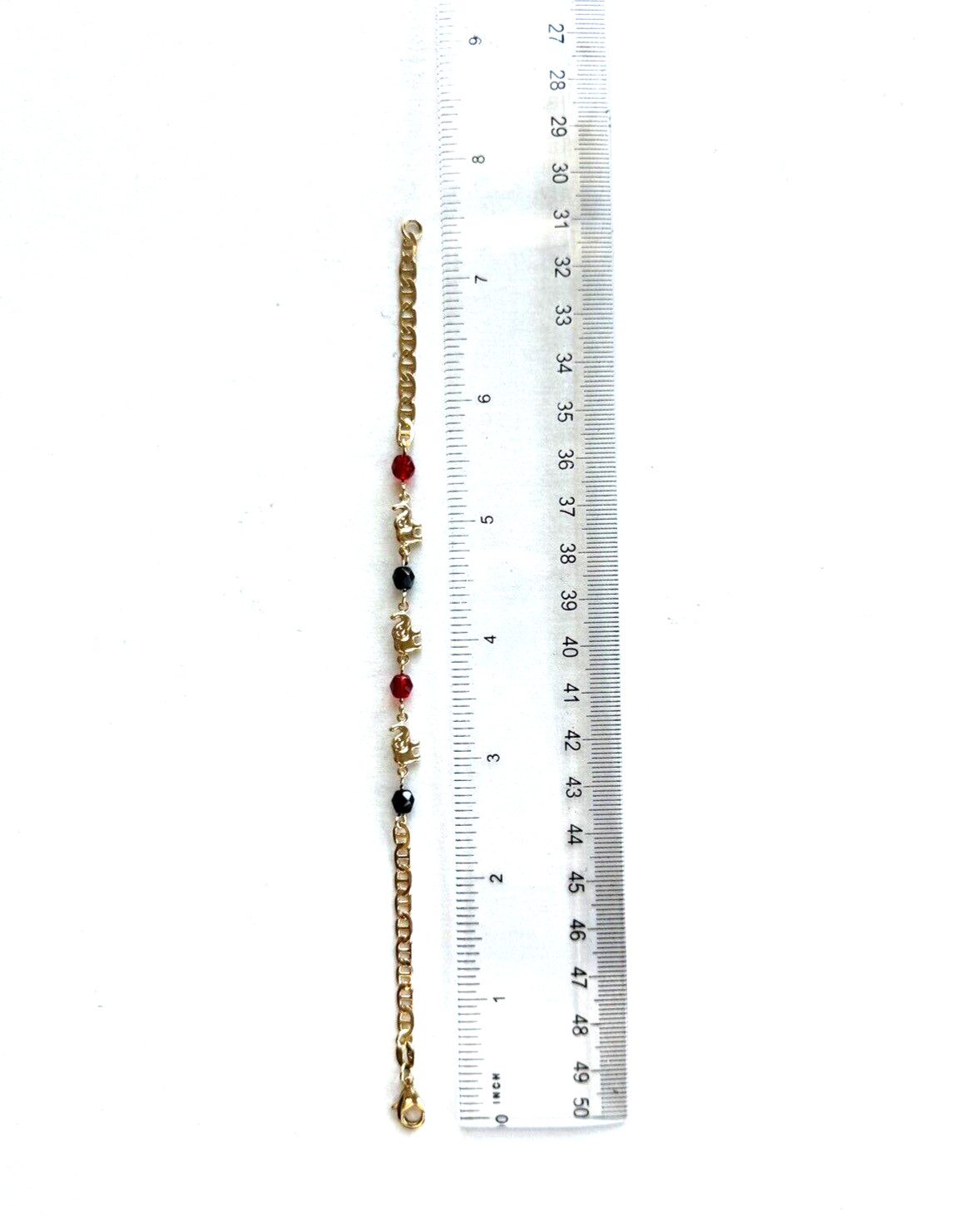 18K Gold Filled Bracelet PULSERA DE AZABACHE Y ELEFANTE PARA BUENA SUERTE 7.5" gallery