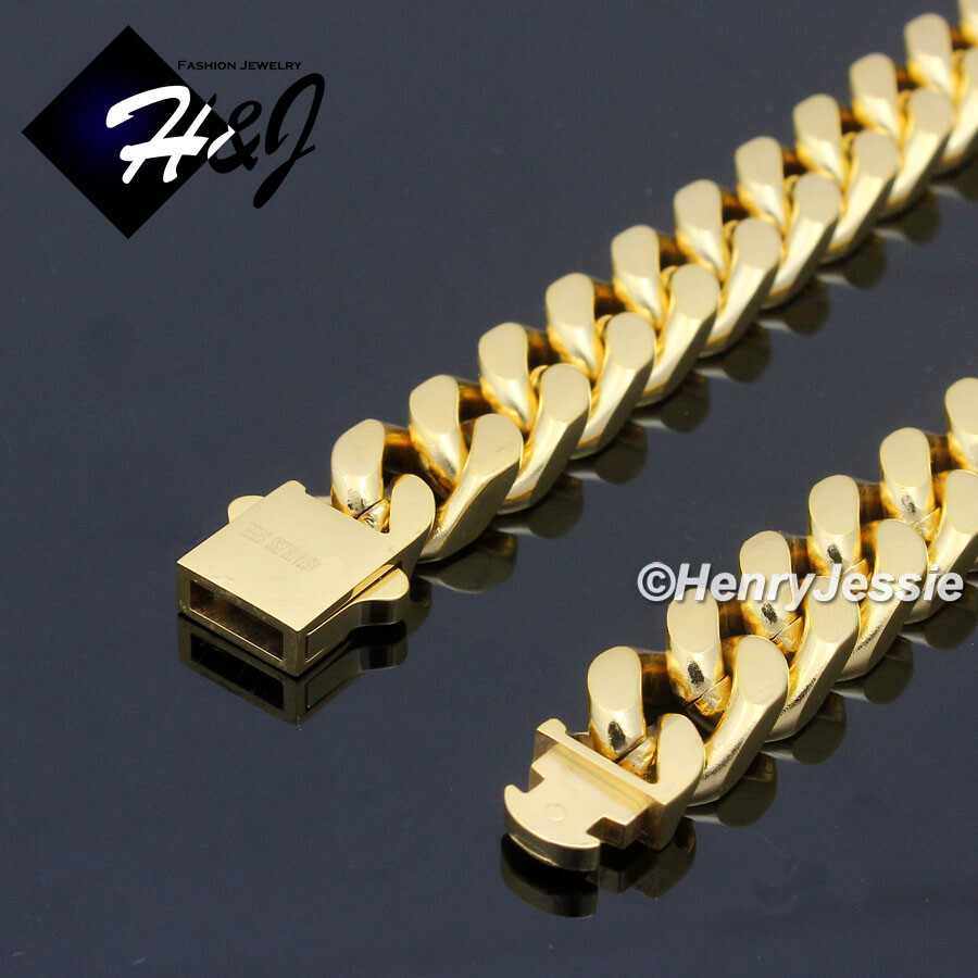 7.5"-11"MEN Stainless Steel 12mm Gold Plated Miami Cuban Curb Chain Bracelet*166 gallery