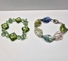 Glass Bracelets -LOT OF 2- (1 Stretchy/1 Toggle Clasp)