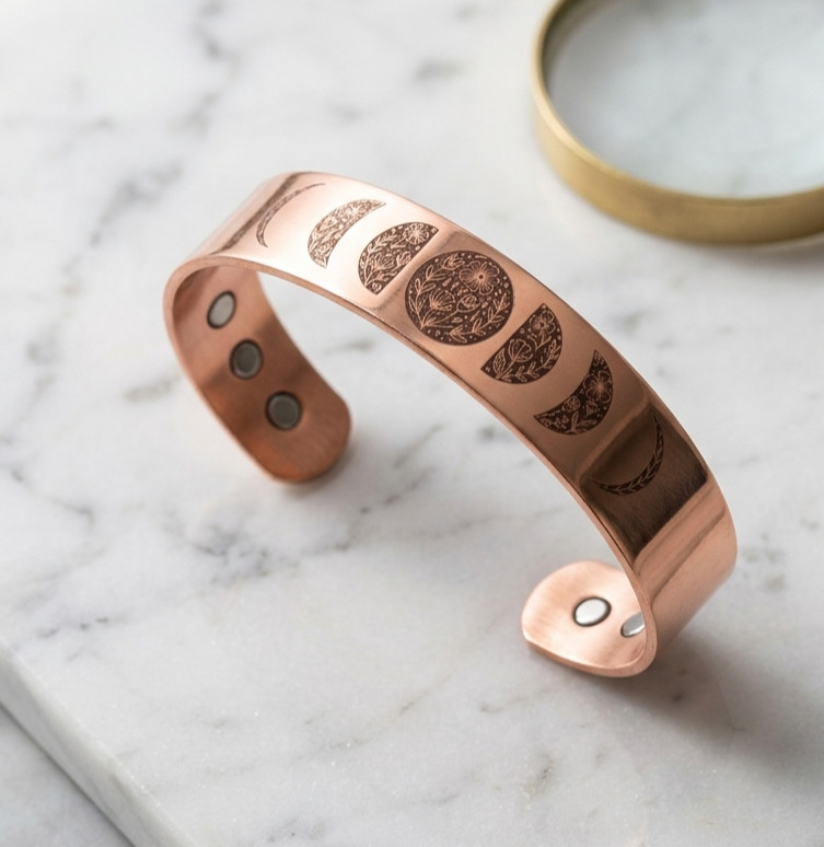 Flower Moon Phases Solid Copper Magnetic Bracelet Arthritis Pain Therapy Cuff gallery
