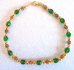 Ankle Bracelet 9 1/2″ Gold Plated Emerald Green Czech Crystals Lobster Clasp