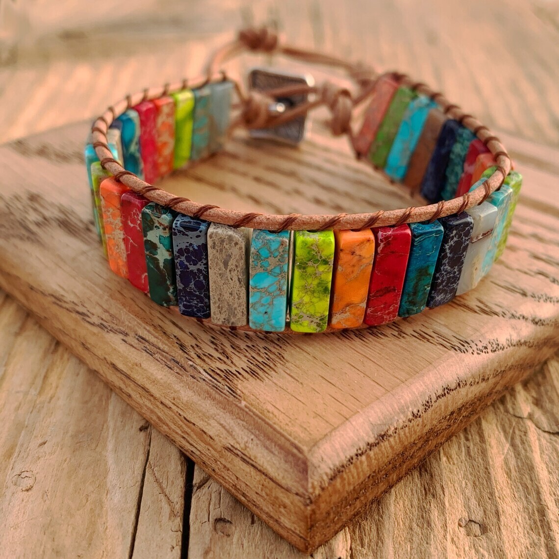 Natural 7 Chakra Stone Tube Beaded Bracelet Assorted Gemstone Healing Bracelet gallery