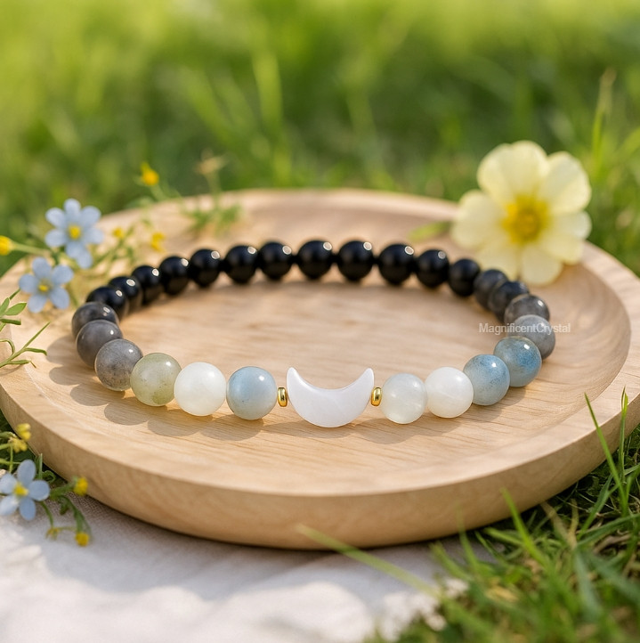 Pearl Moonstone Labradorite Bracelet Moon Phase Charm Crystal Healing Jewelry gallery